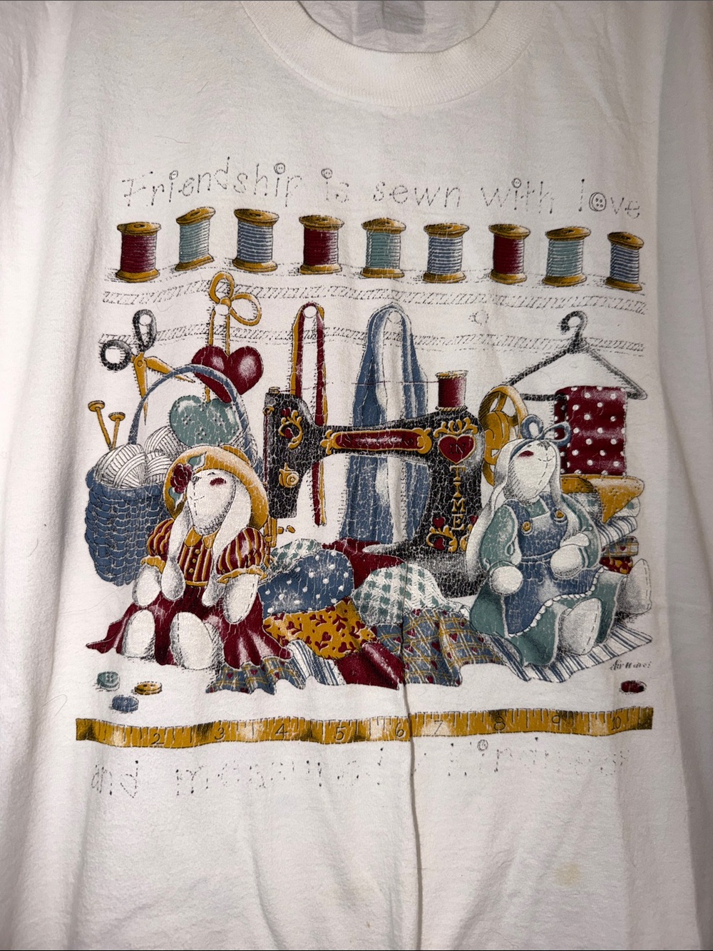 Vintage shirt friendship sewn with love bunnies cottagecore teacher homestead - Picture 2 of 4